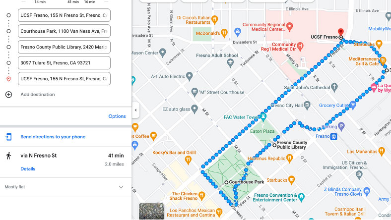 Fresno long walking route map
