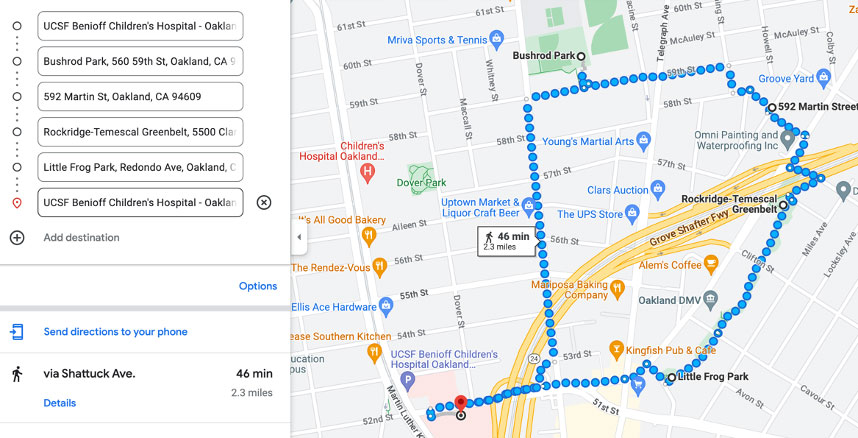 Oakland long walking route map