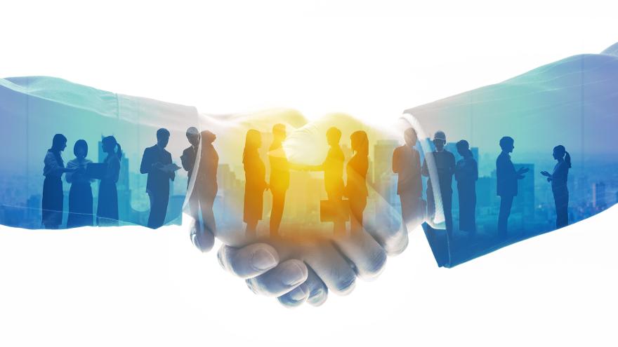 Graphic of a group of people shaking hands