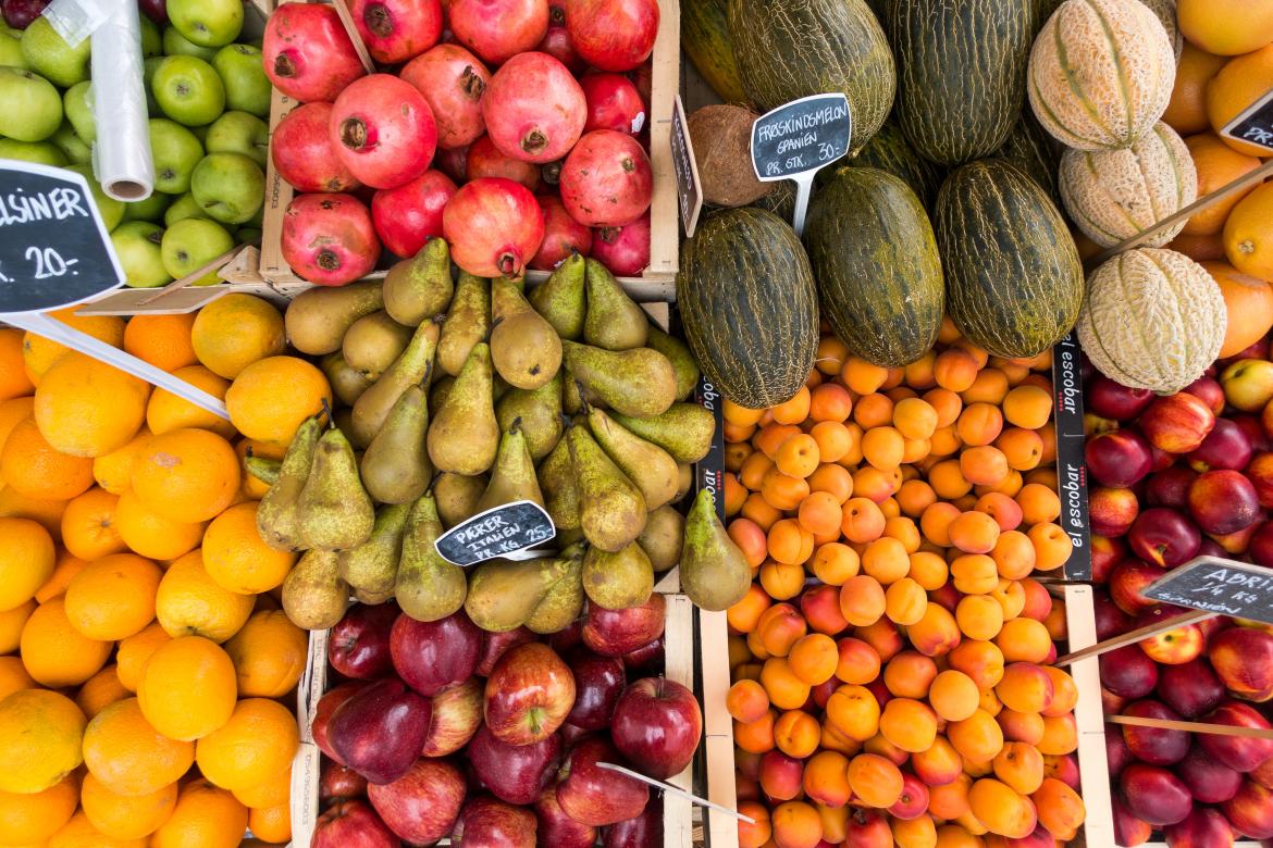 fruit on display in a market