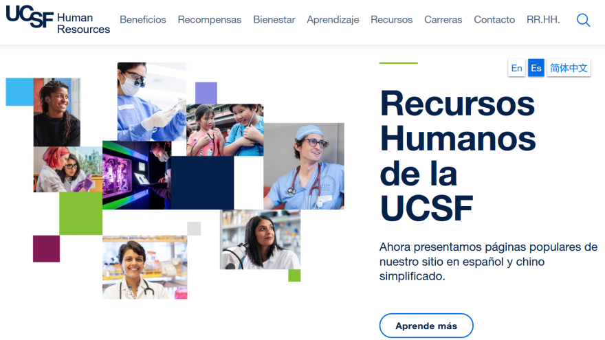 Spanish translation of UCSF Human Resources home page