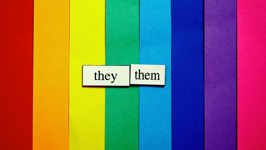 Rainbow flag with they/them magnet