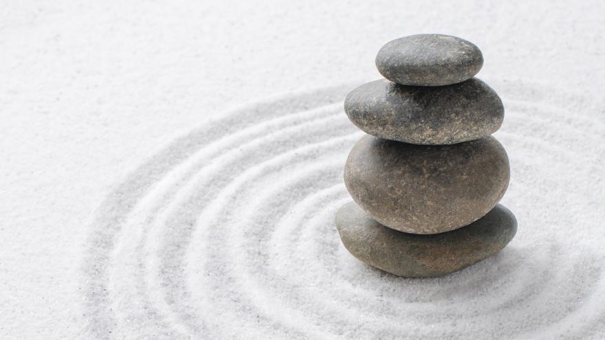 Stacked stones in a zen garden