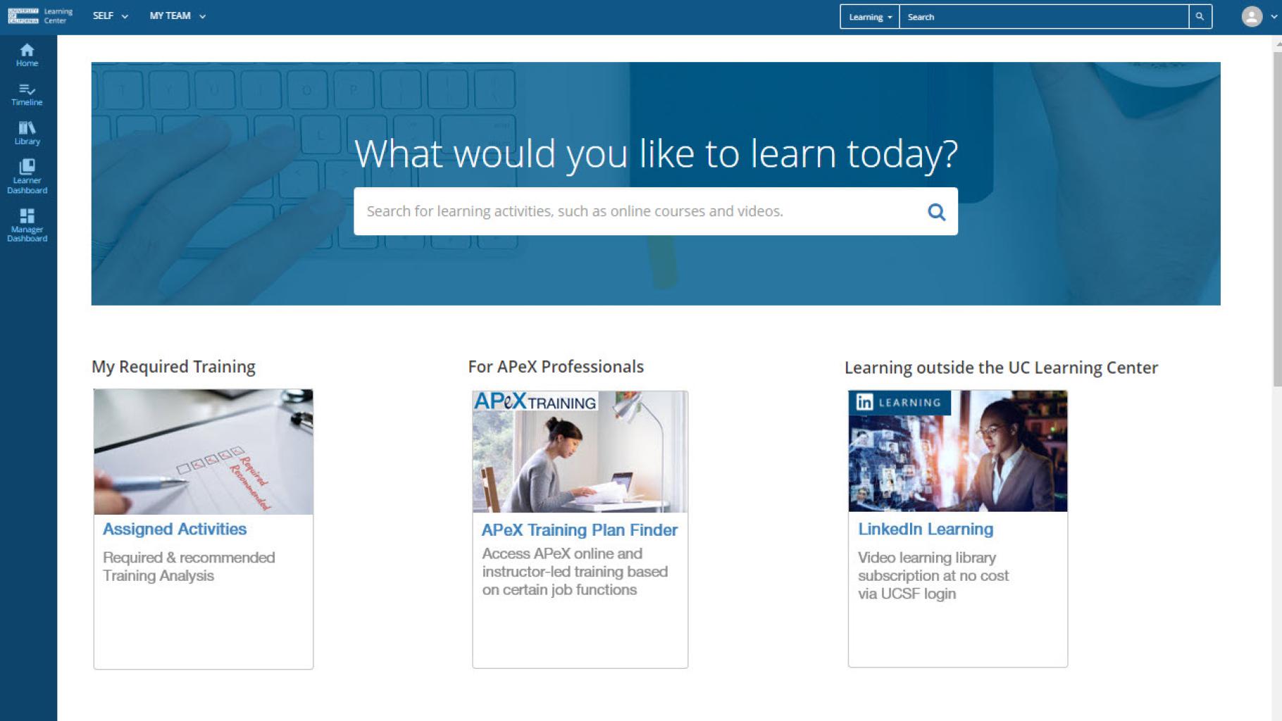 UC Learning Center dashboard