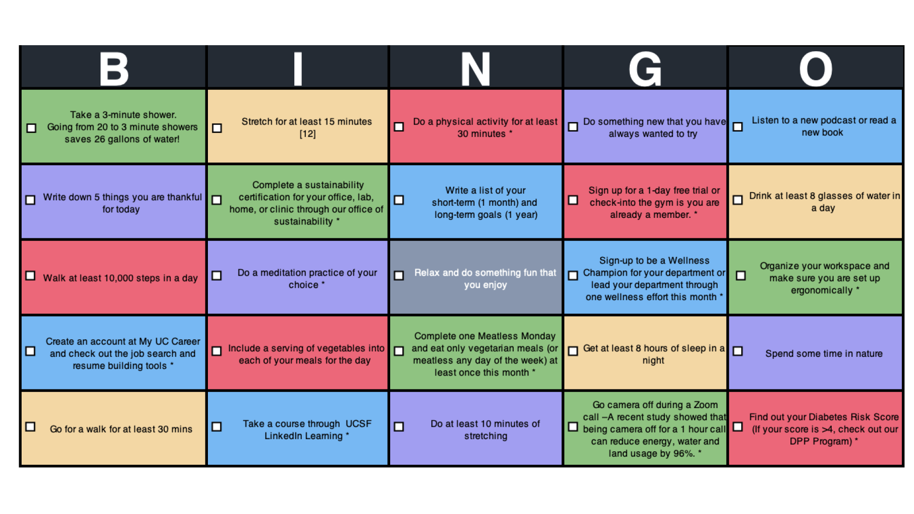 wellness bingo board